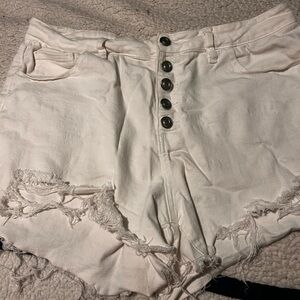 White rue21 ripped denim shorts; high waisted | size 18